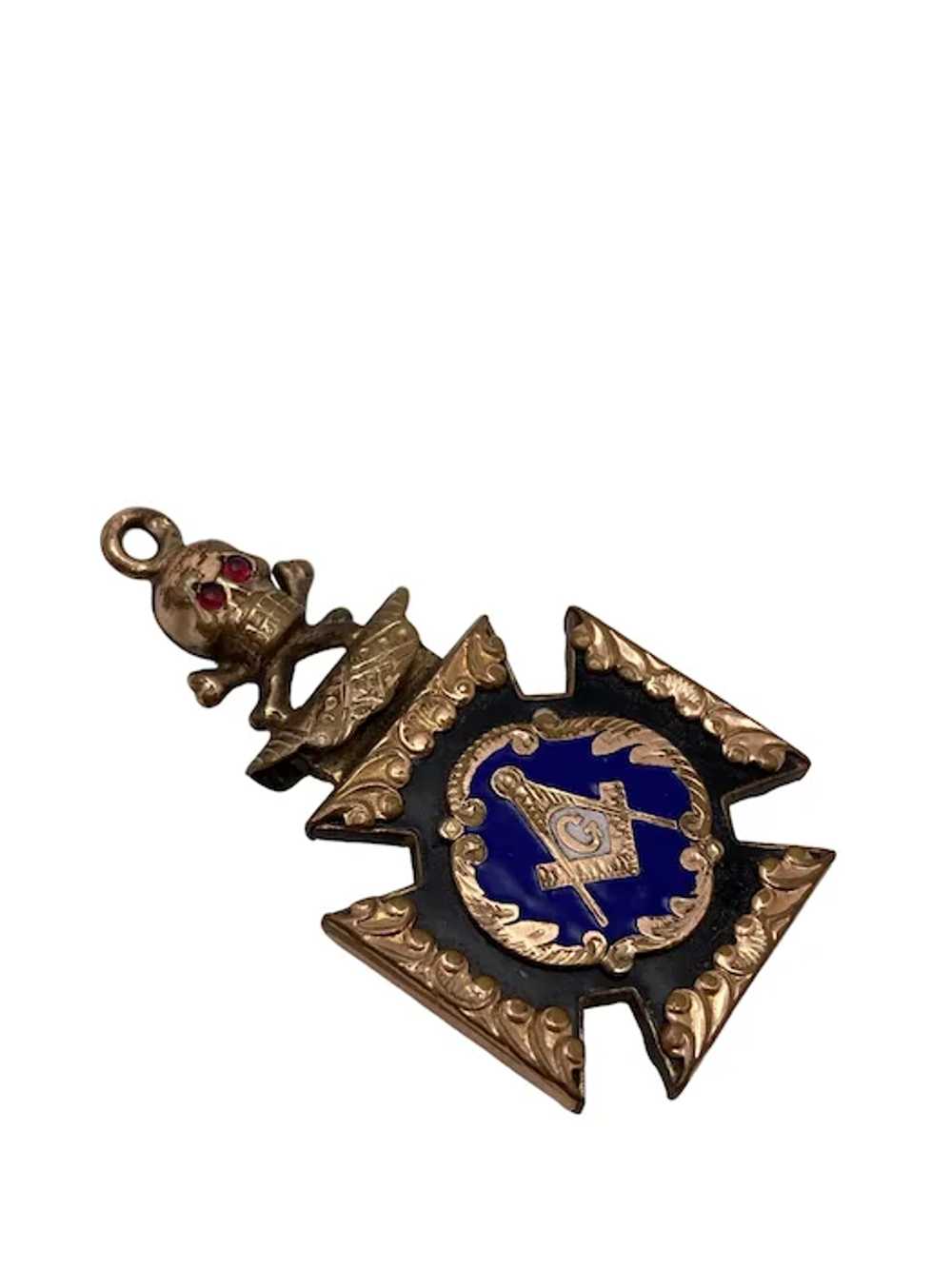 Antique Gold Filled and Enamel Masonic Fob or Cha… - image 3