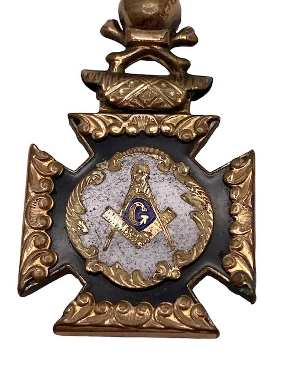 Antique Gold Filled and Enamel Masonic Fob or Cha… - image 7