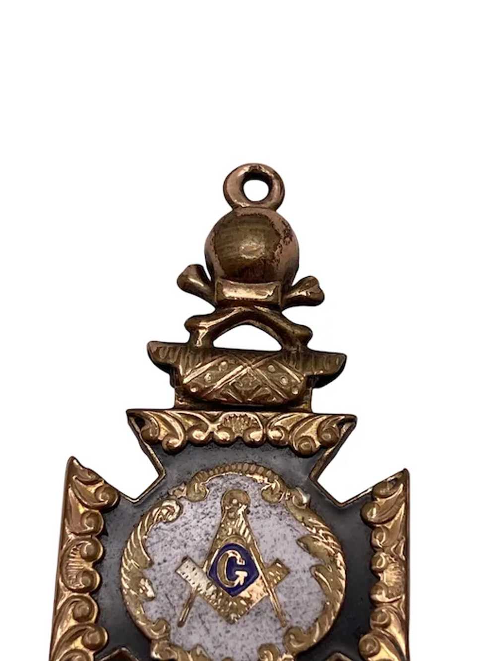 Antique Gold Filled and Enamel Masonic Fob or Cha… - image 9