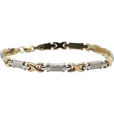 14k Two Tone X Bracelet 7" White and Yellow Gold … - image 1