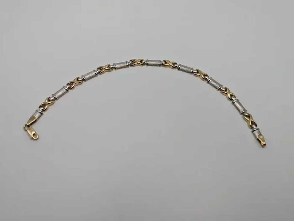 14k Two Tone X Bracelet 7" White and Yellow Gold … - image 4