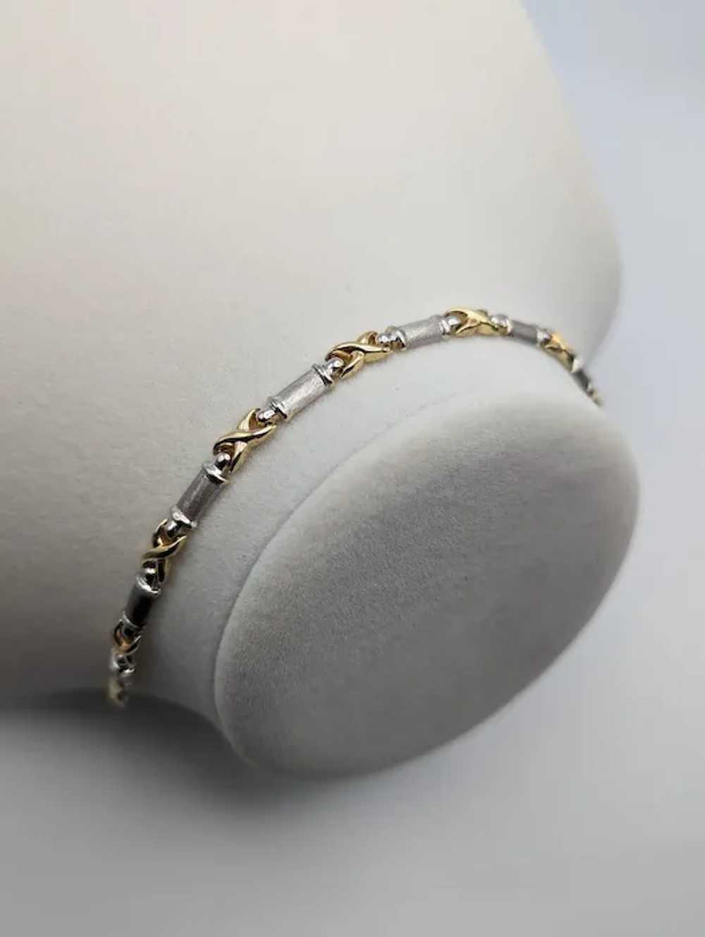 14k Two Tone X Bracelet 7" White and Yellow Gold … - image 5