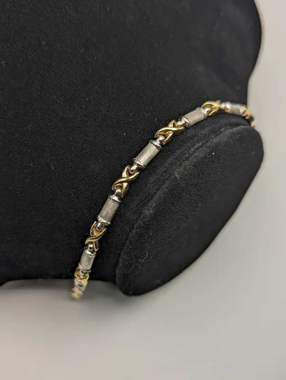 14k Two Tone X Bracelet 7" White and Yellow Gold … - image 6