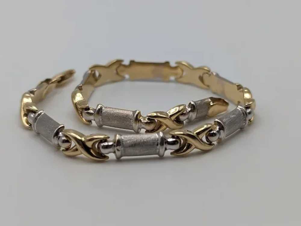 14k Two Tone X Bracelet 7" White and Yellow Gold … - image 7