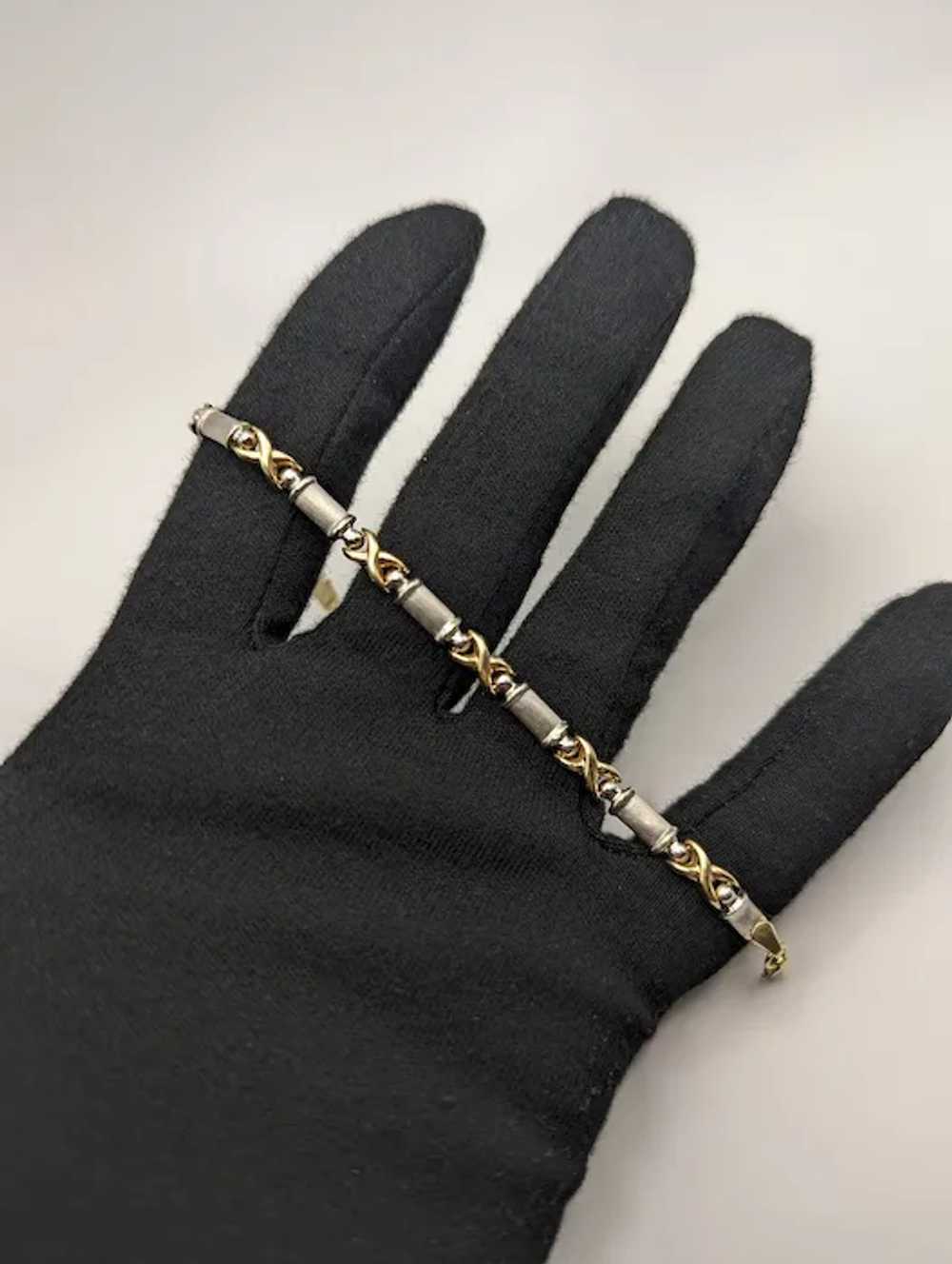 14k Two Tone X Bracelet 7" White and Yellow Gold … - image 8