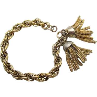 1940s Twisted Rope Chain Gold-tone Tassel Bracelet - image 1