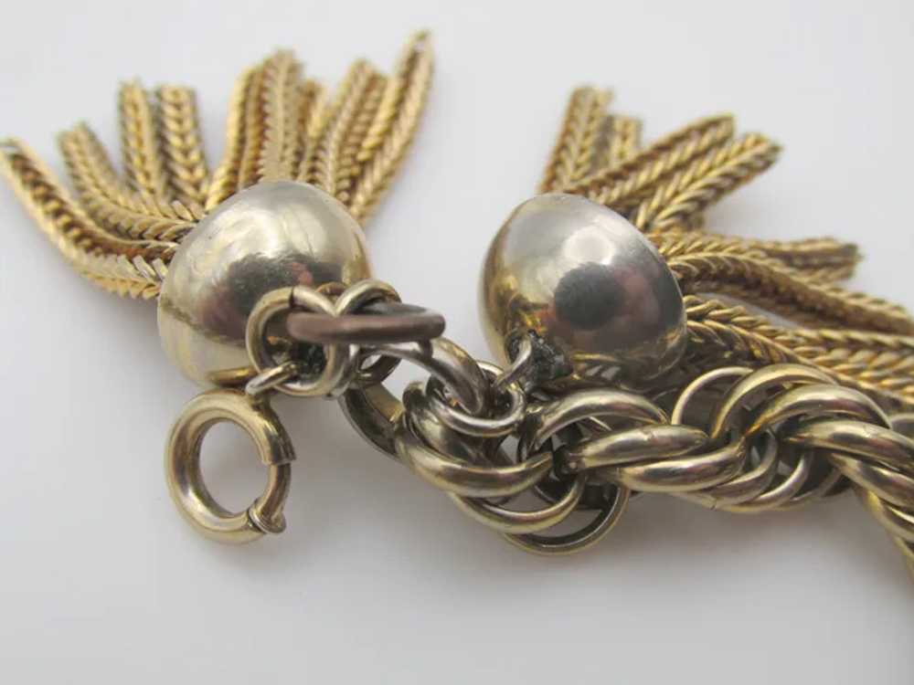 1940s Twisted Rope Chain Gold-tone Tassel Bracelet - image 3