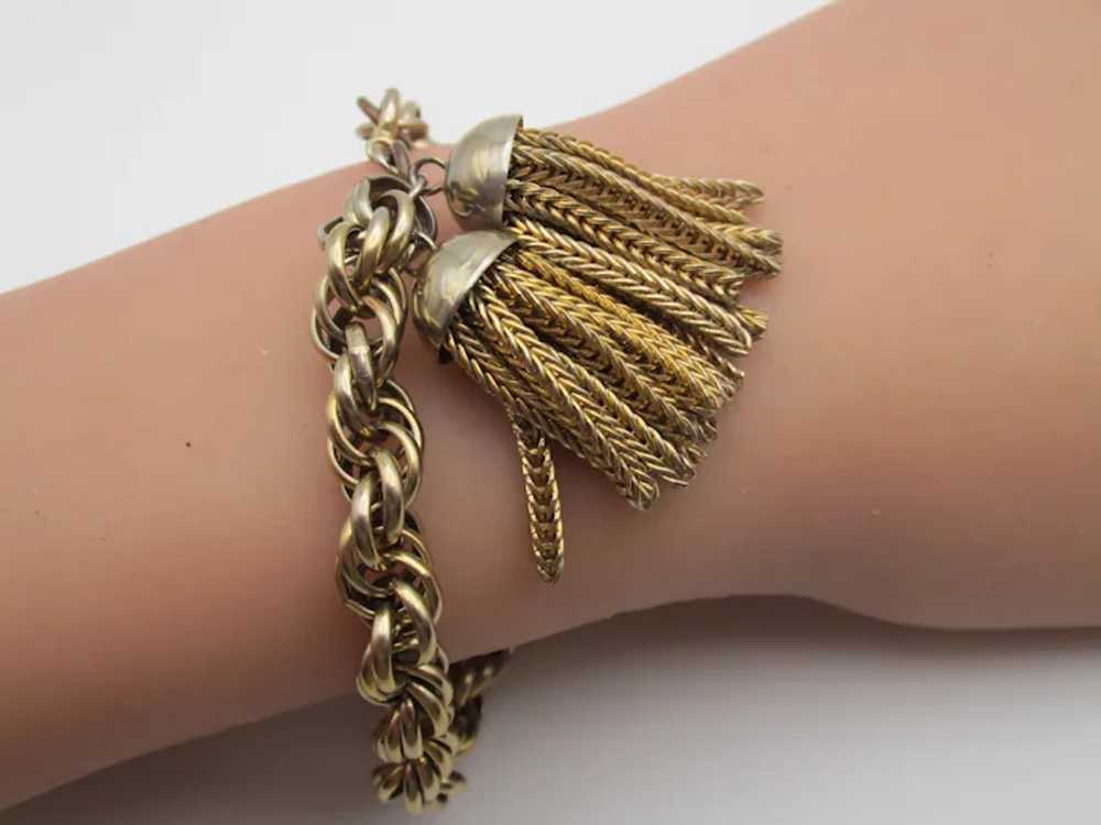 1940s Twisted Rope Chain Gold-tone Tassel Bracelet - image 4