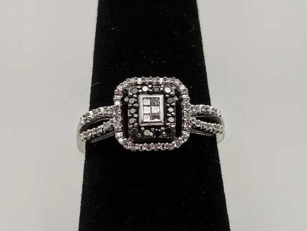 14k White Gold Double Band Black Diamond Halo Eng… - image 3