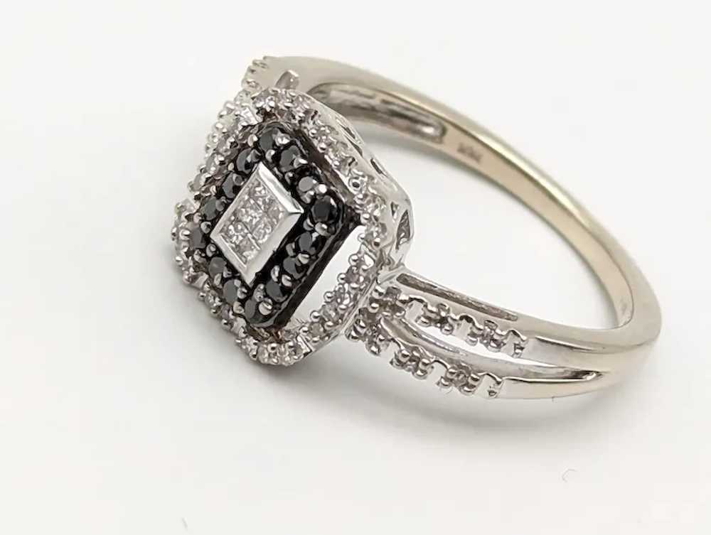 14k White Gold Double Band Black Diamond Halo Eng… - image 9