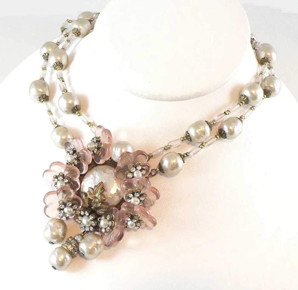 Miriam Haskell Baroque Pearl and Pink Glass Penda… - image 10