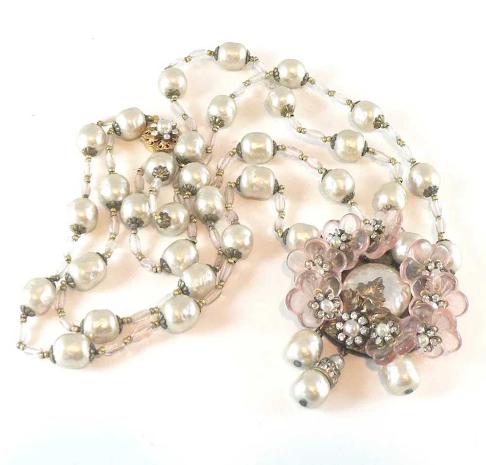 Miriam Haskell Baroque Pearl and Pink Glass Penda… - image 5