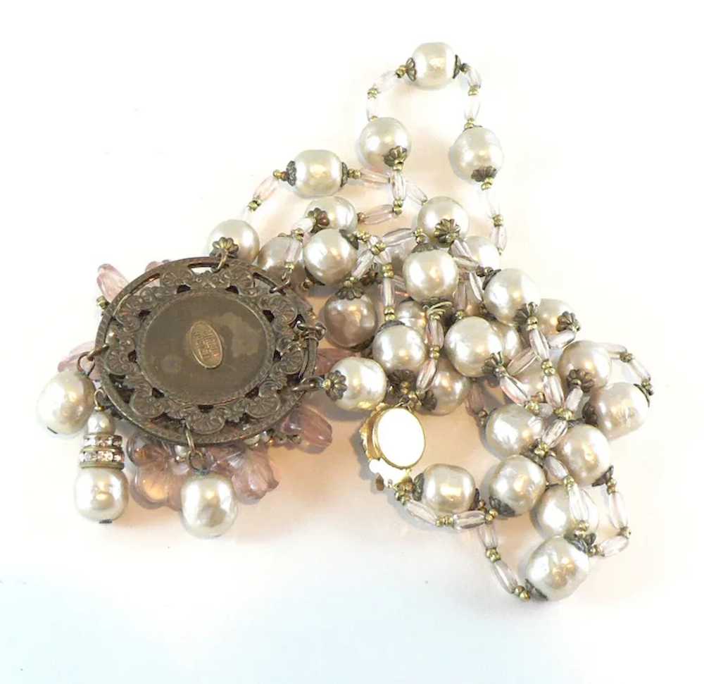 Miriam Haskell Baroque Pearl and Pink Glass Penda… - image 7