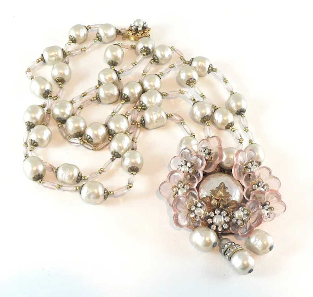 Miriam Haskell Baroque Pearl and Pink Glass Penda… - image 8