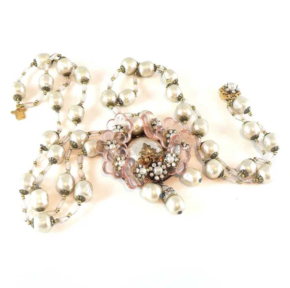 Miriam Haskell Baroque Pearl and Pink Glass Penda… - image 9