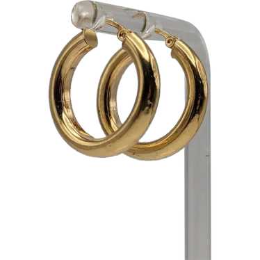 Large 14k Solid Gold Hoop Earrings. Puff Hoop Earr