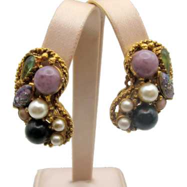 Sweet Vintage Florenza Specialty Stones Clip Earr… - image 1