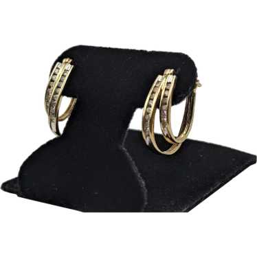 10k Gold Double Hoop .42ct Diamond Huggie Earring… - image 1