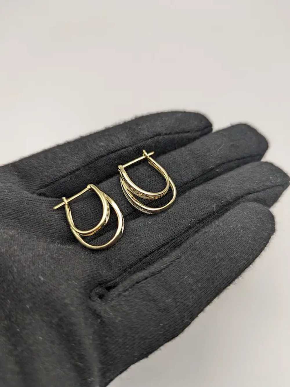 10k Gold Double Hoop .42ct Diamond Huggie Earring… - image 2