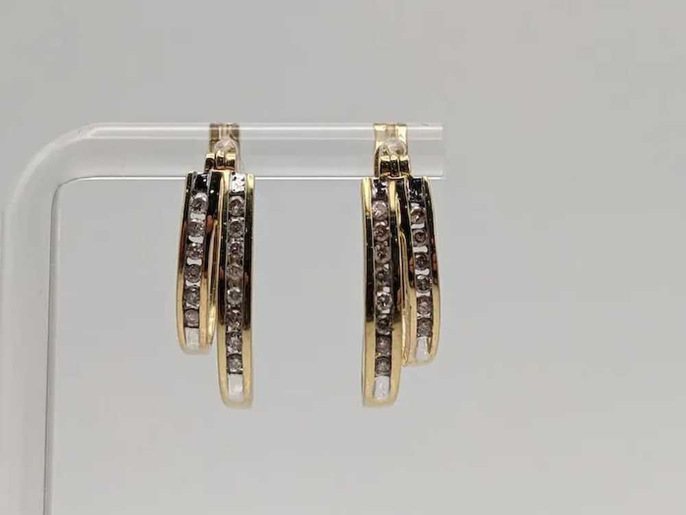 10k Gold Double Hoop .42ct Diamond Huggie Earring… - image 3