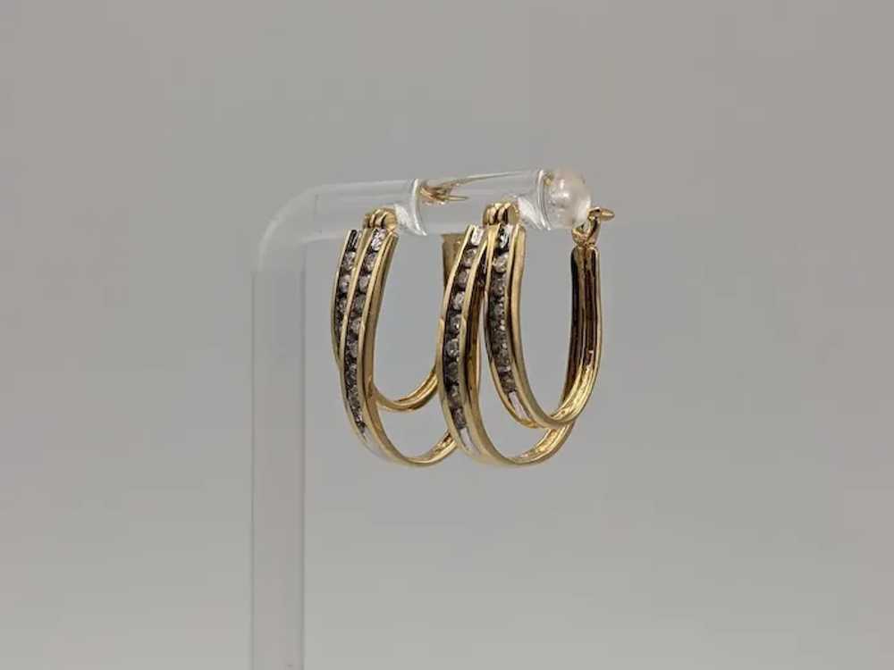 10k Gold Double Hoop .42ct Diamond Huggie Earring… - image 4