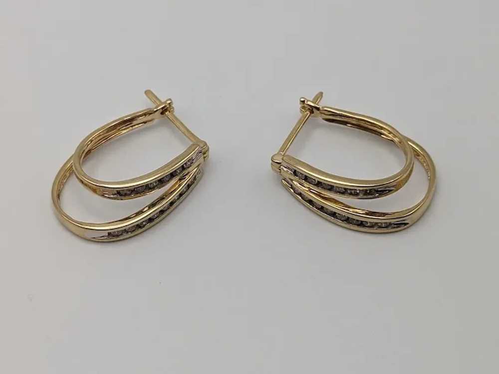 10k Gold Double Hoop .42ct Diamond Huggie Earring… - image 5