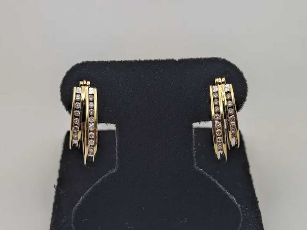 10k Gold Double Hoop .42ct Diamond Huggie Earring… - image 7
