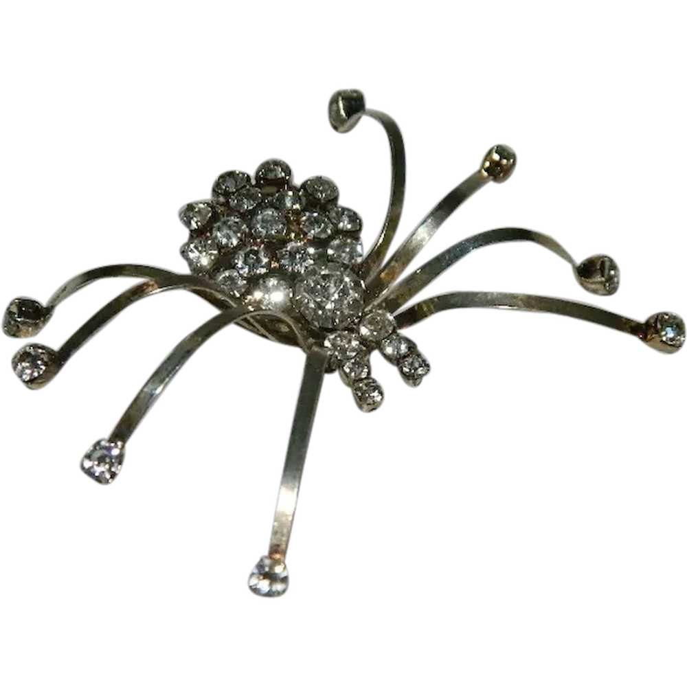 Sparkling Sterling Silver Crystal Spider Brooch - image 1