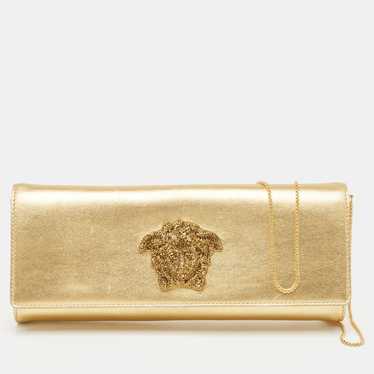 Versace VERSACE Gold Leather Medusa Icon Crystals… - image 1