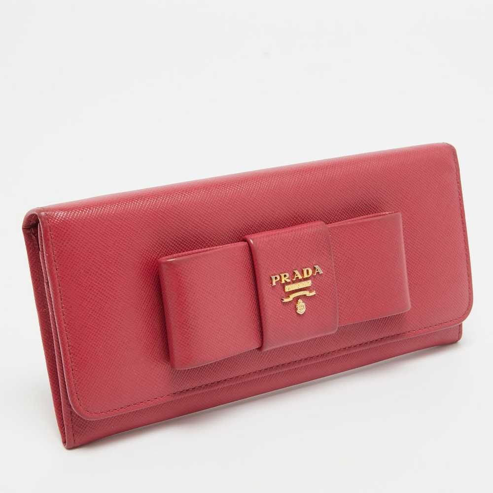 Prada PRADA Pink Saffiano Metal Leather Bow Flap … - image 4