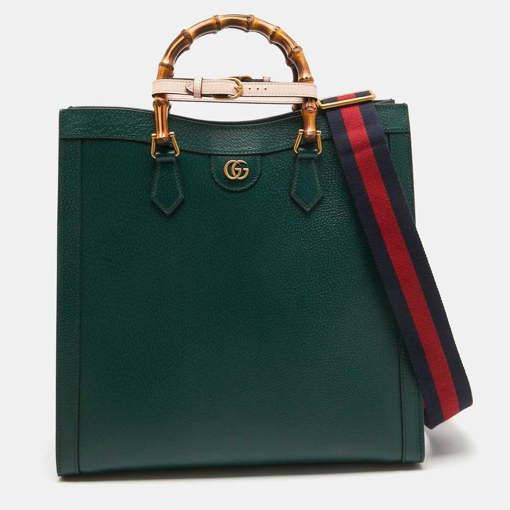 Gucci GUCCI Green Leather Large Bamboo Diana Tote - image 1