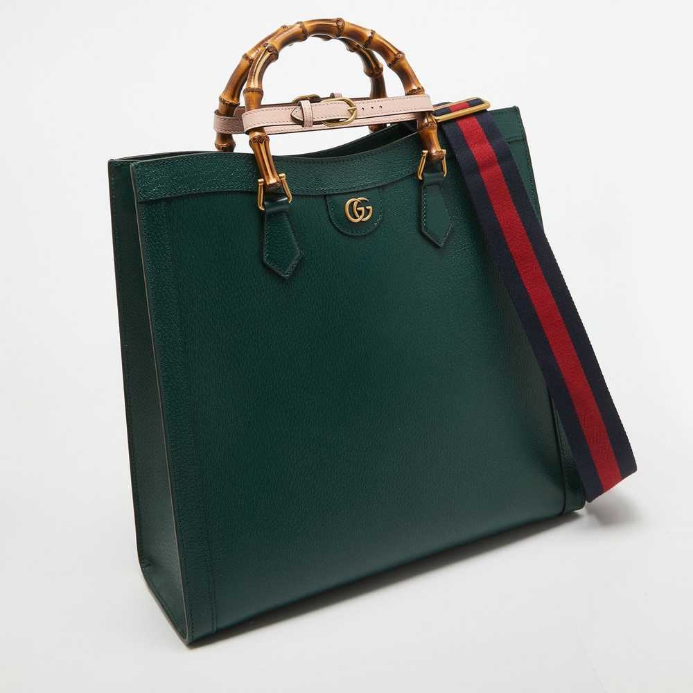 Gucci GUCCI Green Leather Large Bamboo Diana Tote - image 3