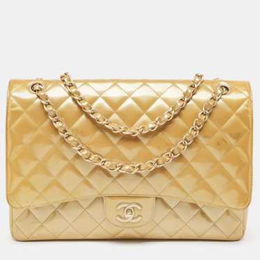 Chanel CHANEL Cream Quilted Patent Leather Maxi C… - image 1