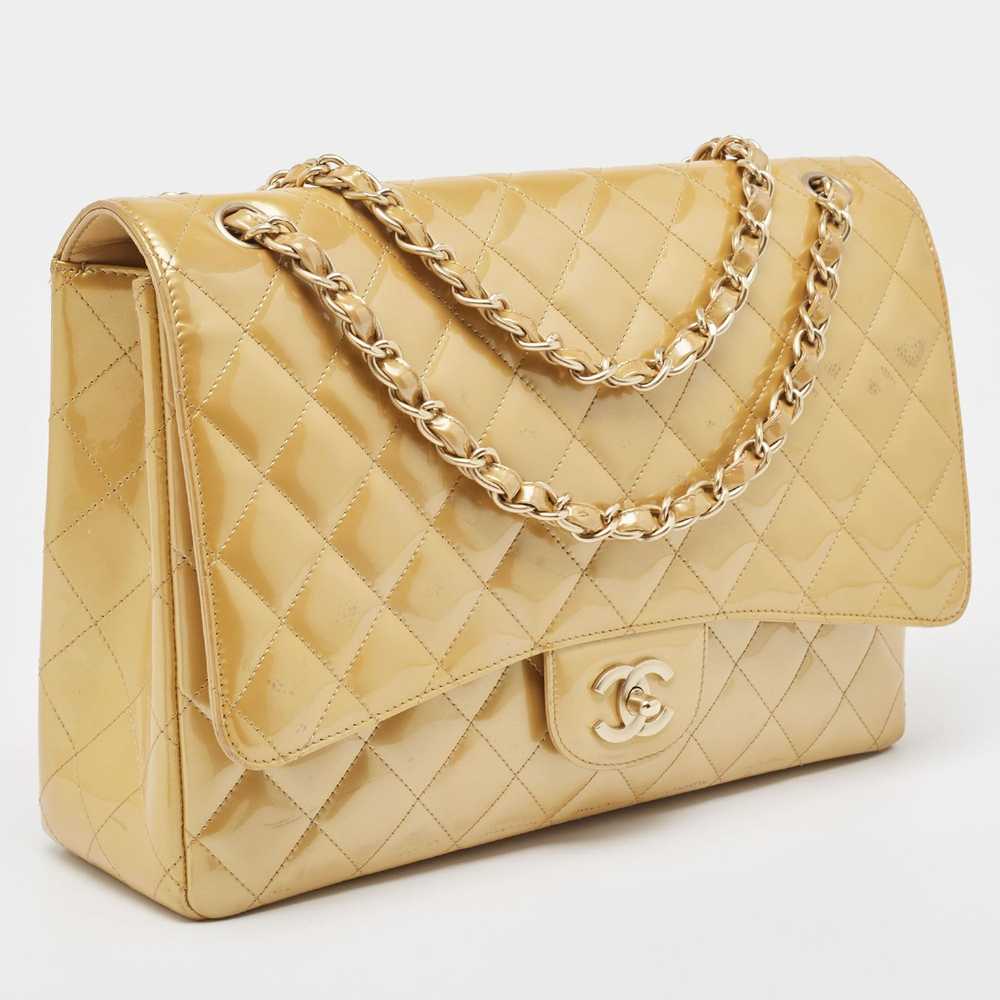 Chanel CHANEL Cream Quilted Patent Leather Maxi C… - image 3