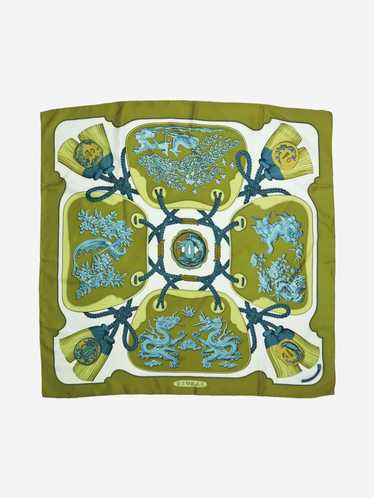 Hermes Green silk Tsubas floral scarf