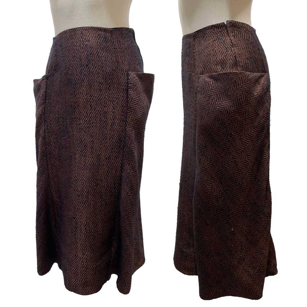 Vintage 40s Ribbon Midi Skirt | Black & Dark Copp… - image 3