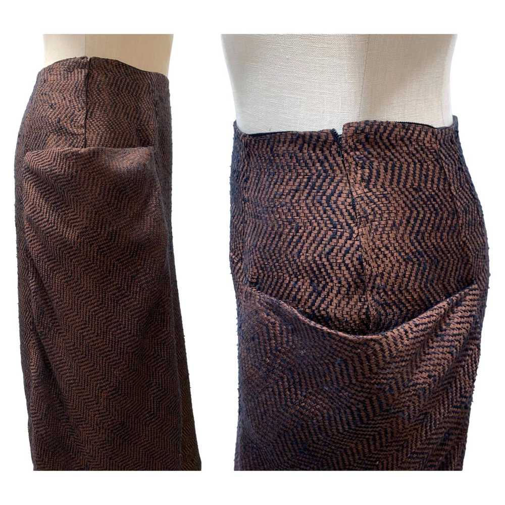 Vintage 40s Ribbon Midi Skirt | Black & Dark Copp… - image 8