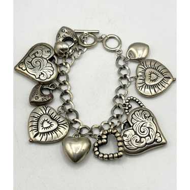 Vintage Silver puffy heart charm bracelet - image 1