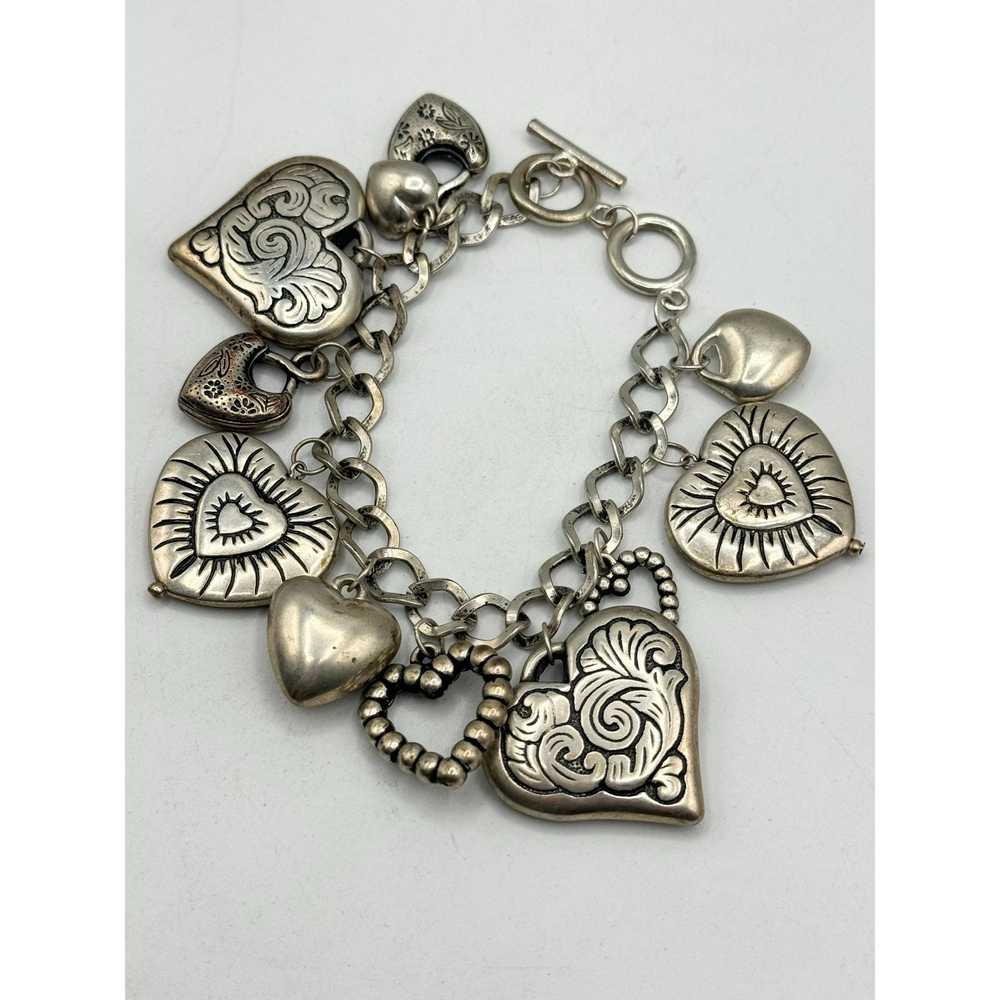 Vintage Silver puffy heart charm bracelet - image 2