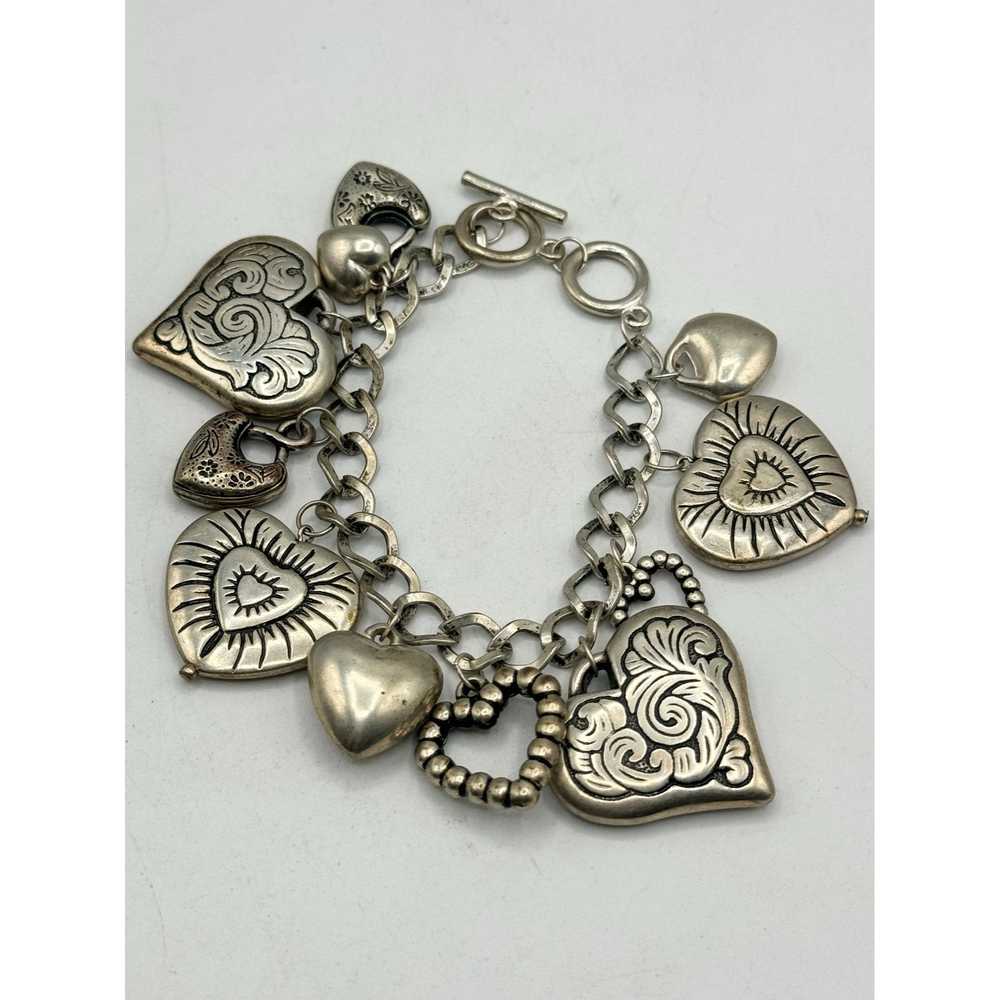 Vintage Silver puffy heart charm bracelet - image 3