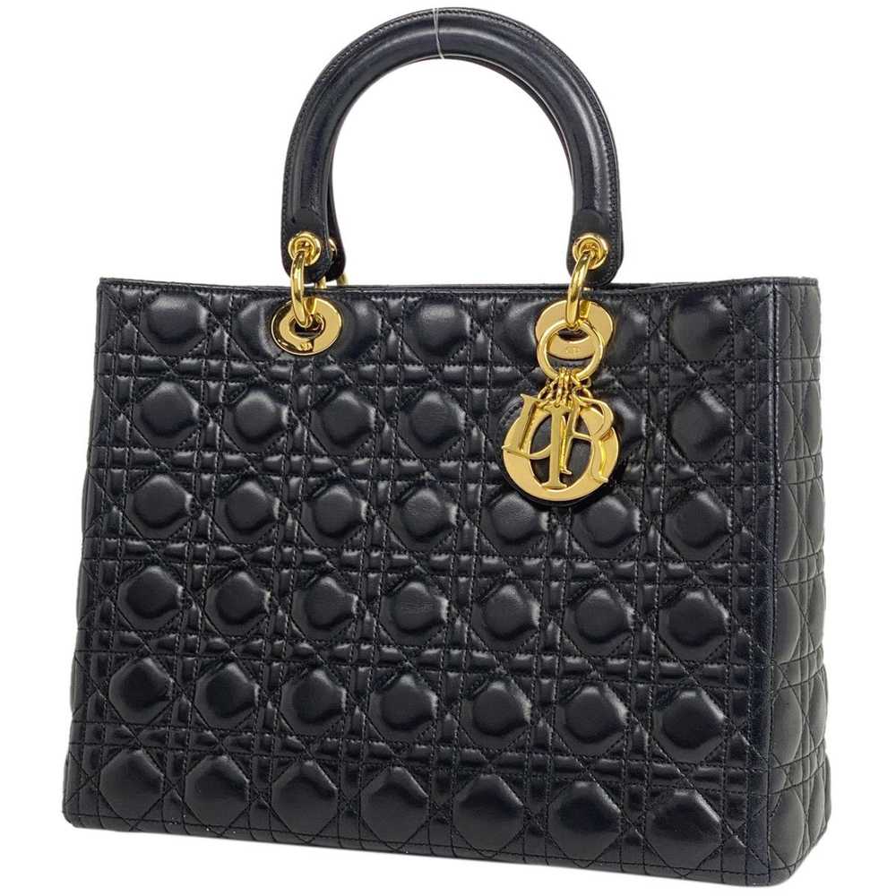 Dior Christian Dior Cannage Handbag Leather Black - image 1