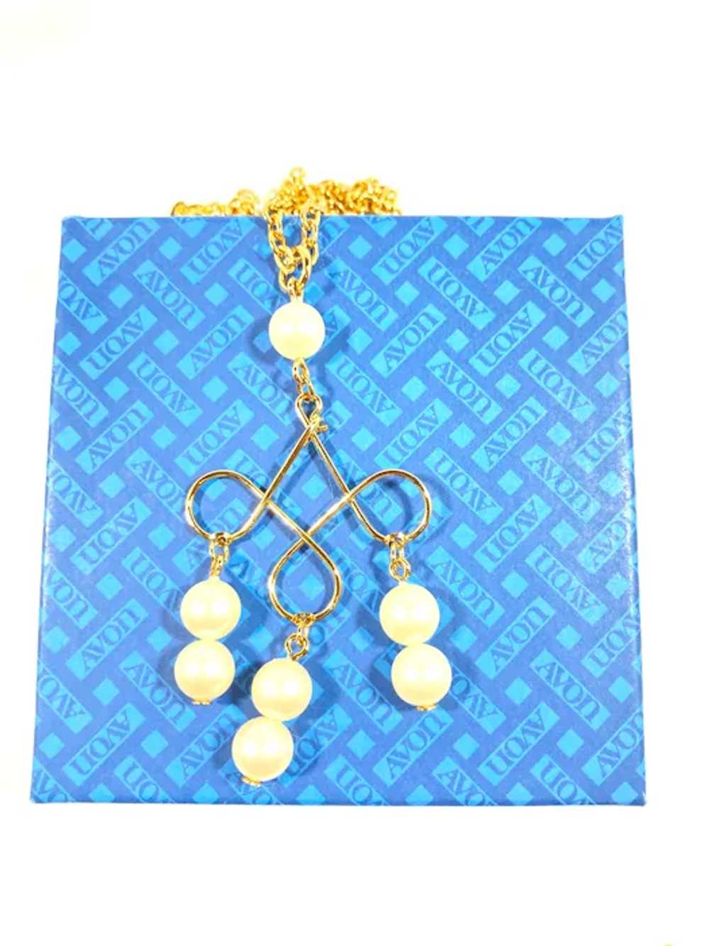 Avon Moonspun Dangle Imitation Pearl Pendant Neck… - image 10