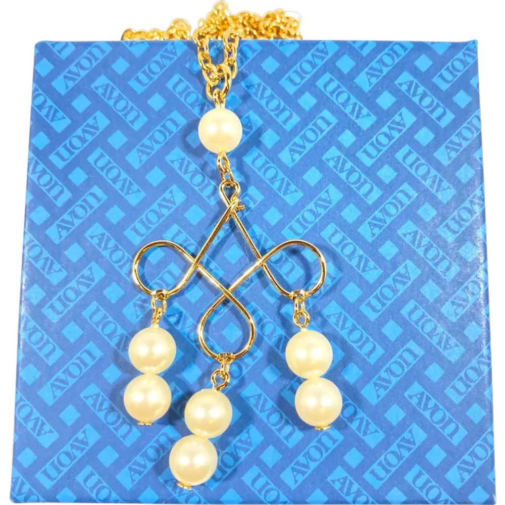 Avon Moonspun Dangle Imitation Pearl Pendant Neck… - image 1