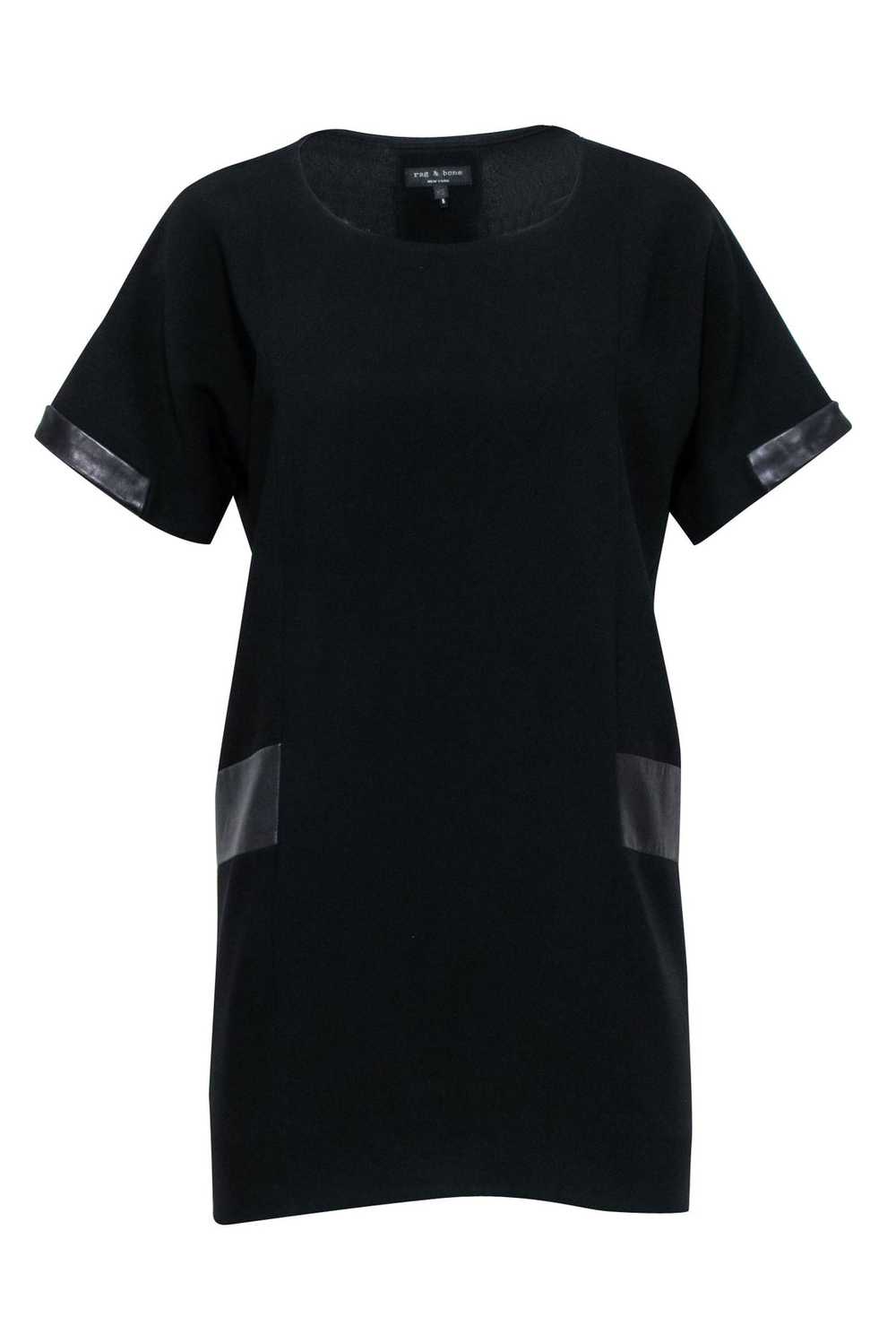 Rag & Bone - Black Shift Dress w/ Lamb Leather Tr… - image 1