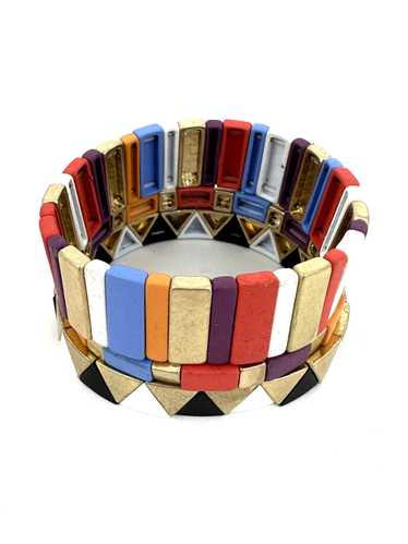 Enamel Brass Tile Stretch Bracelet Set
