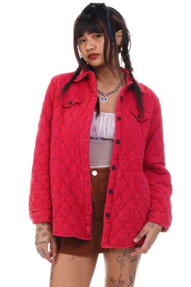 Vintage Y2K Red Quilted Clover Button Up Jacket - 