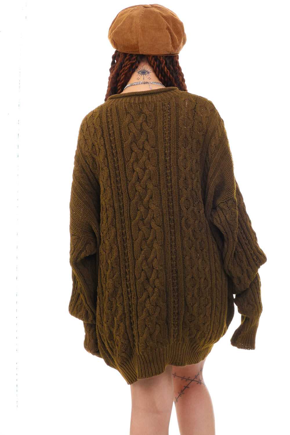 Vintage 90's Structure Green Cable Knit Sweater -… - image 5
