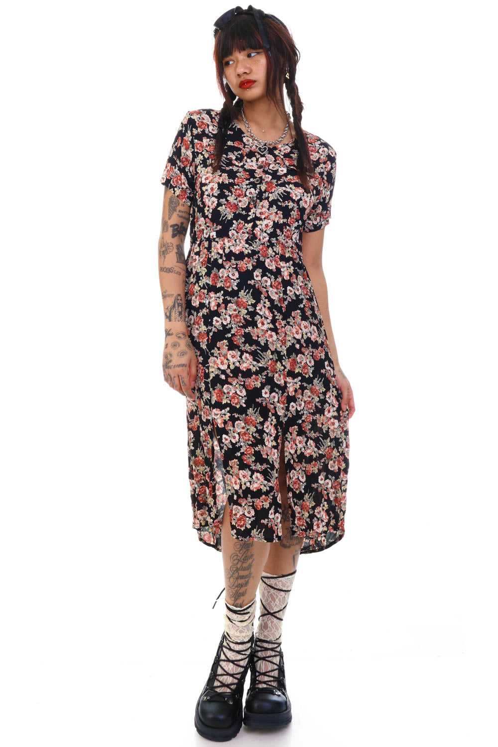 Vintage Y2K Grunge Floral Slit Dress - S/M - image 2