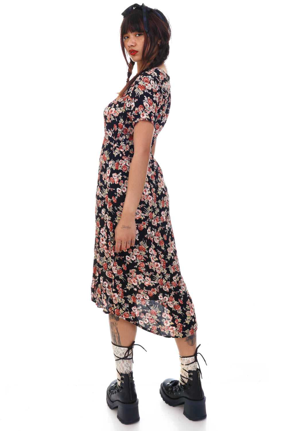 Vintage Y2K Grunge Floral Slit Dress - S/M - image 6
