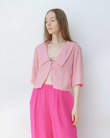 Baby Pink Cardigan Blouse with Oversized Collar - image 1